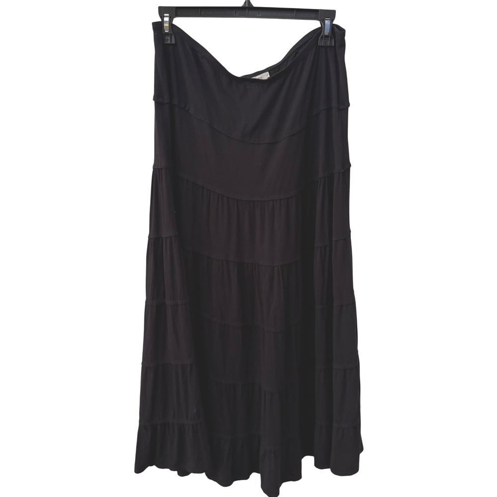 Sophie Max Tiered Midi‎ Skirt Large Black Viscose Stretch Boho